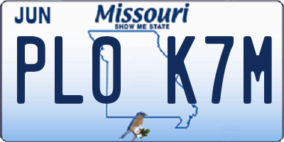 MO license plate PL0K7M
