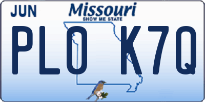 MO license plate PL0K7Q