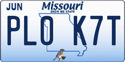 MO license plate PL0K7T