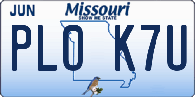 MO license plate PL0K7U