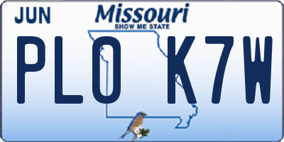 MO license plate PL0K7W