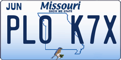 MO license plate PL0K7X
