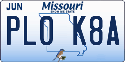 MO license plate PL0K8A
