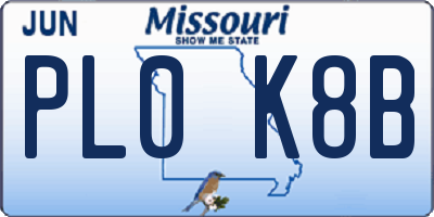 MO license plate PL0K8B