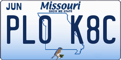MO license plate PL0K8C