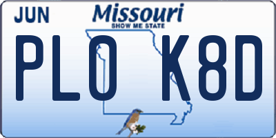 MO license plate PL0K8D