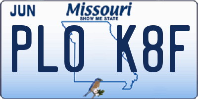 MO license plate PL0K8F