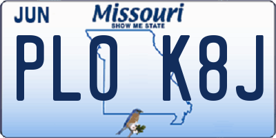 MO license plate PL0K8J