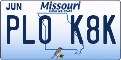 MO license plate PL0K8K