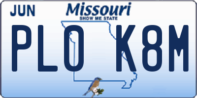MO license plate PL0K8M
