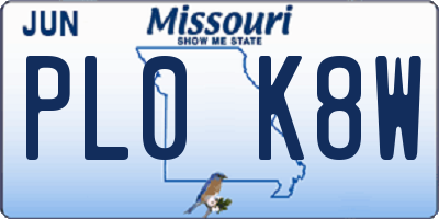MO license plate PL0K8W