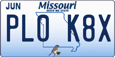 MO license plate PL0K8X