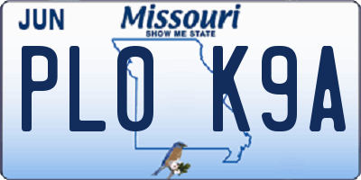 MO license plate PL0K9A