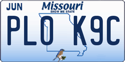 MO license plate PL0K9C