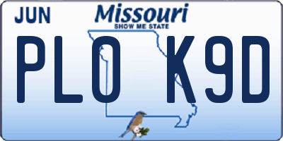 MO license plate PL0K9D