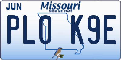 MO license plate PL0K9E