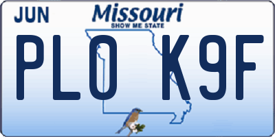MO license plate PL0K9F