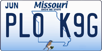 MO license plate PL0K9G