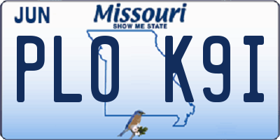 MO license plate PL0K9I