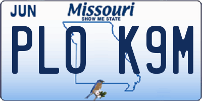 MO license plate PL0K9M