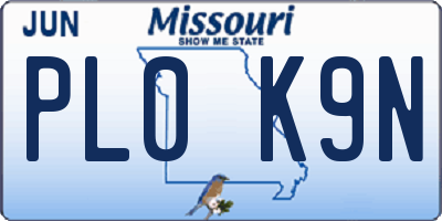 MO license plate PL0K9N