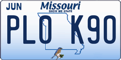MO license plate PL0K9O