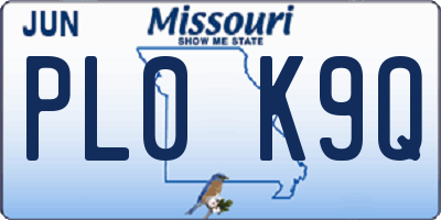 MO license plate PL0K9Q