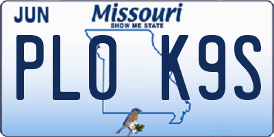MO license plate PL0K9S