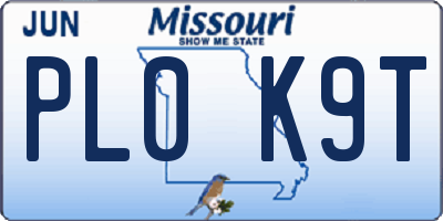 MO license plate PL0K9T