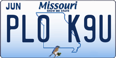 MO license plate PL0K9U