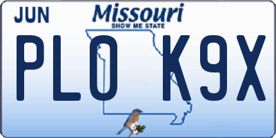 MO license plate PL0K9X