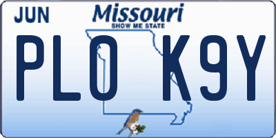 MO license plate PL0K9Y