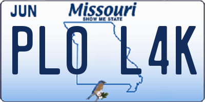 MO license plate PL0L4K