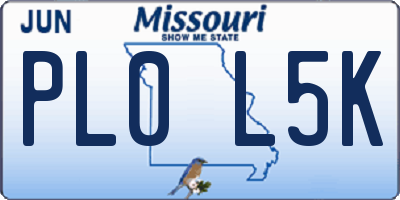 MO license plate PL0L5K