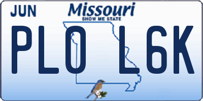 MO license plate PL0L6K