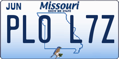 MO license plate PL0L7Z
