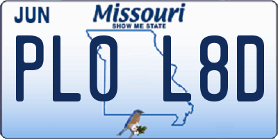 MO license plate PL0L8D
