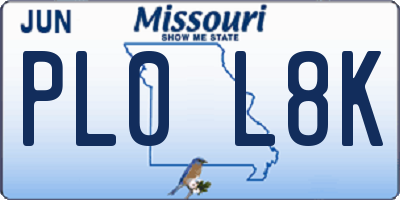 MO license plate PL0L8K