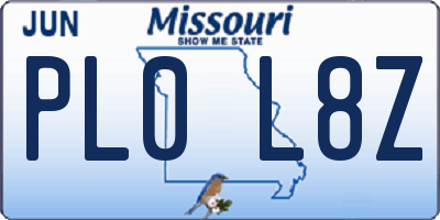 MO license plate PL0L8Z