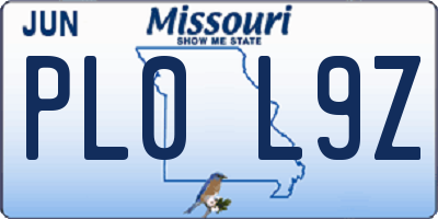MO license plate PL0L9Z