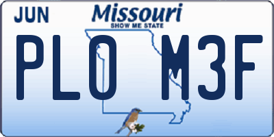 MO license plate PL0M3F