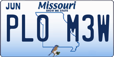 MO license plate PL0M3W