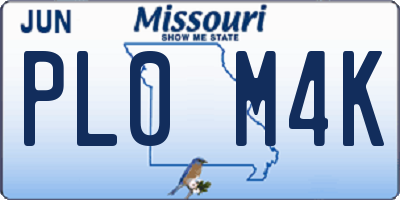 MO license plate PL0M4K