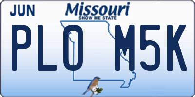 MO license plate PL0M5K