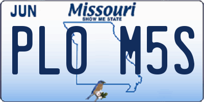 MO license plate PL0M5S