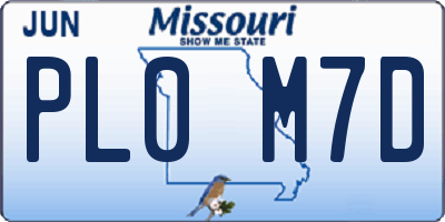 MO license plate PL0M7D