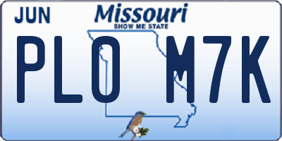 MO license plate PL0M7K