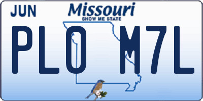 MO license plate PL0M7L