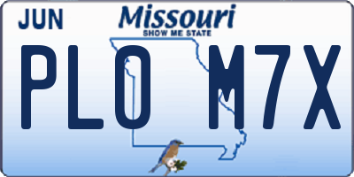 MO license plate PL0M7X