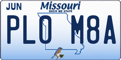 MO license plate PL0M8A